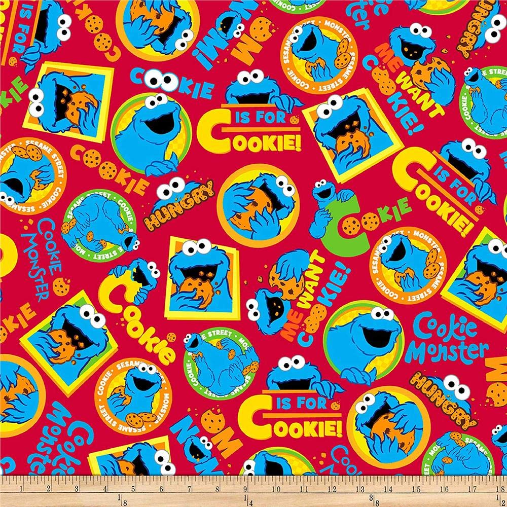 Sesame Street Digital Characters Cookie Monster Toss Red, Fabric by the Yard