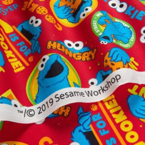 Sesame Street Digital Characters Cookie Monster Toss Red, Fabric by the Yard