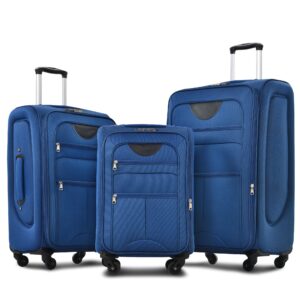 merax softside luggage set softshell lightweight 3 piece spinner suitcase 22" 26" 30" blue