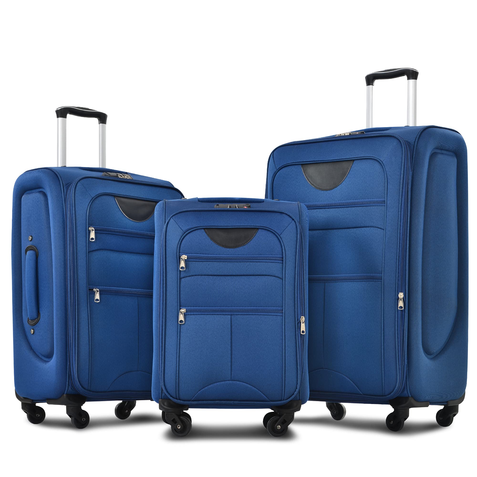 Merax Softside Luggage Set Softshell Lightweight 3 Piece Spinner Suitcase 22" 26" 30" Blue