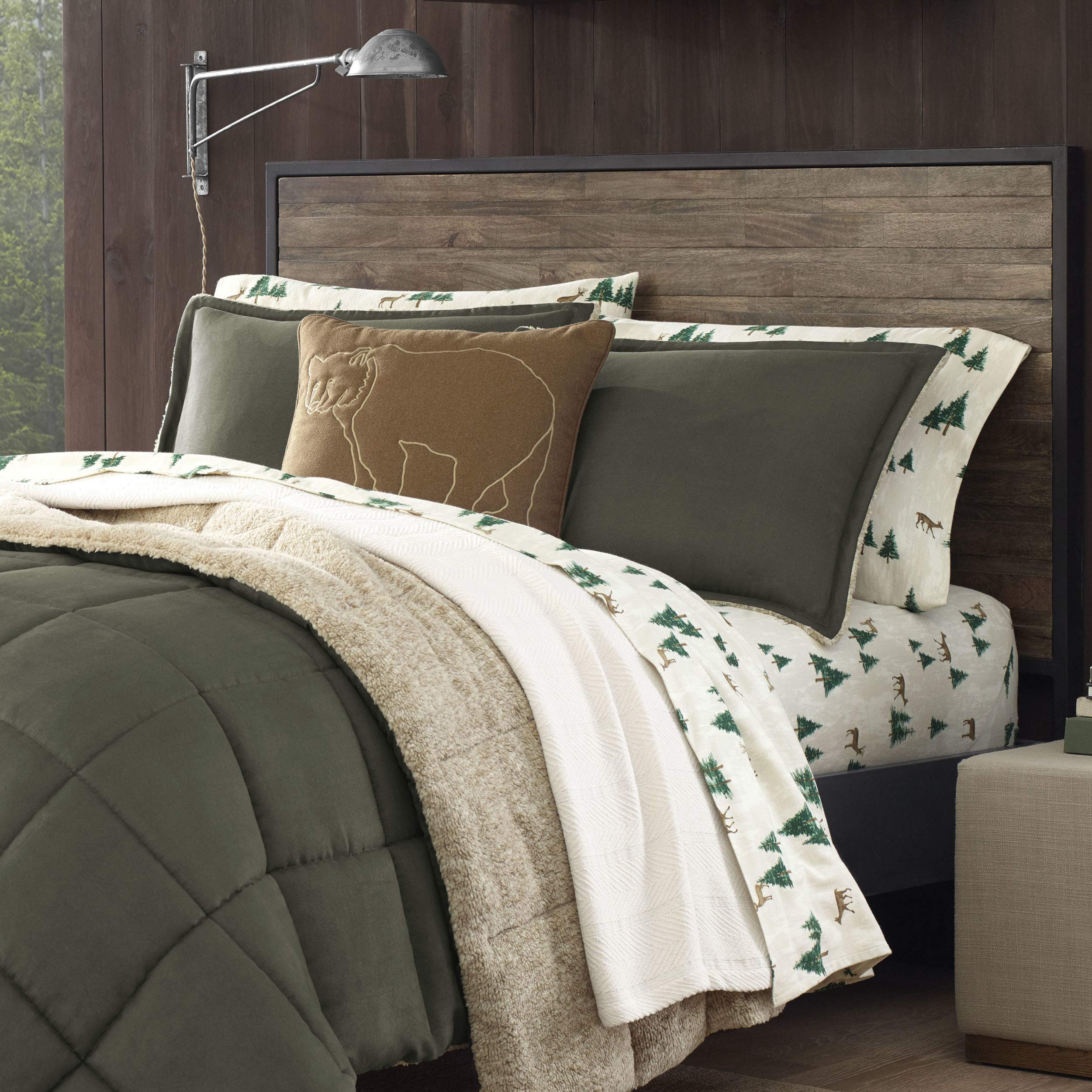 Eddie Bauer - King Comforter Set, Reversible Sherpa Bedding with Matching Shams, Cozy & Warm Home Decor (Sherwood Green, King)