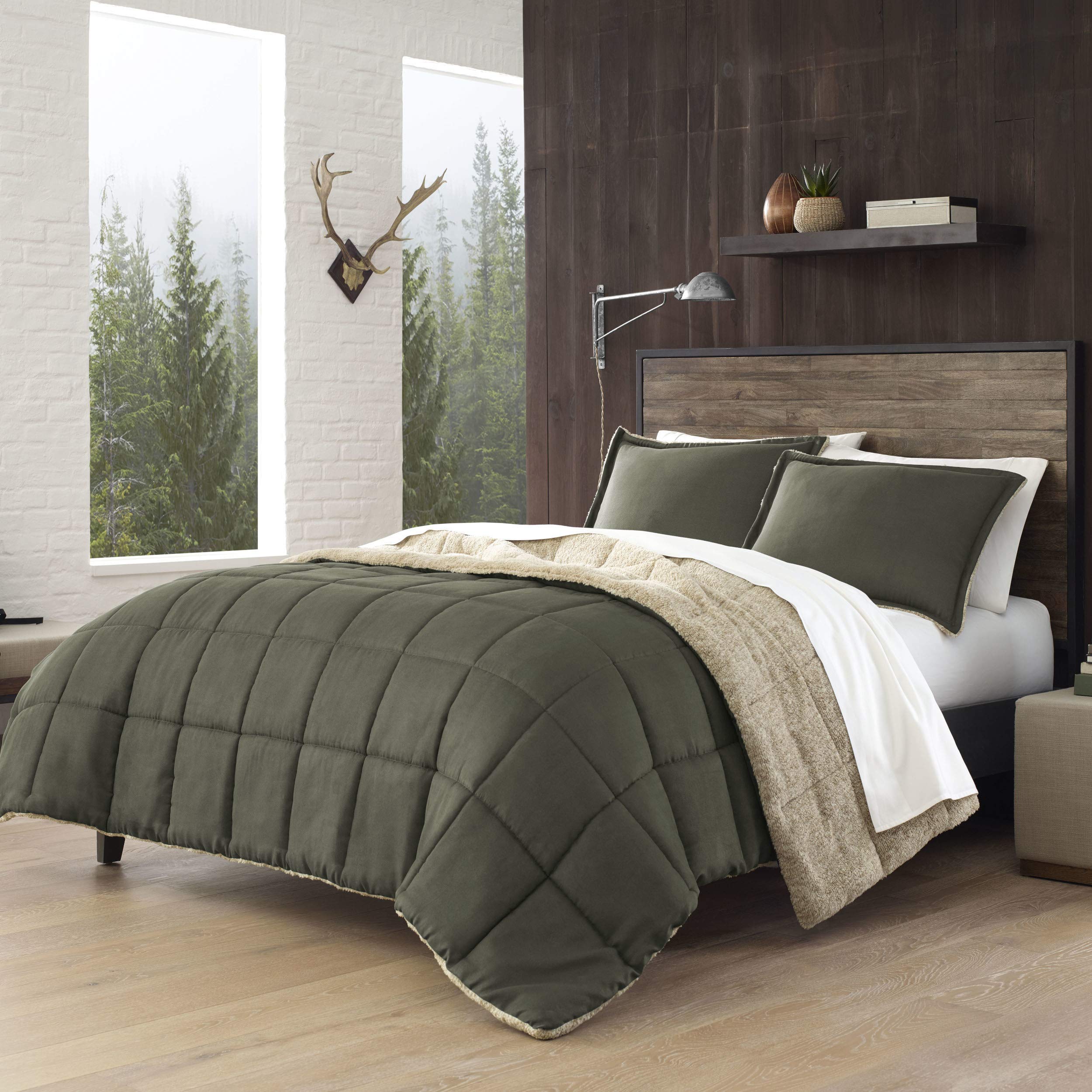 Eddie Bauer - King Comforter Set, Reversible Sherpa Bedding with Matching Shams, Cozy & Warm Home Decor (Sherwood Green, King)