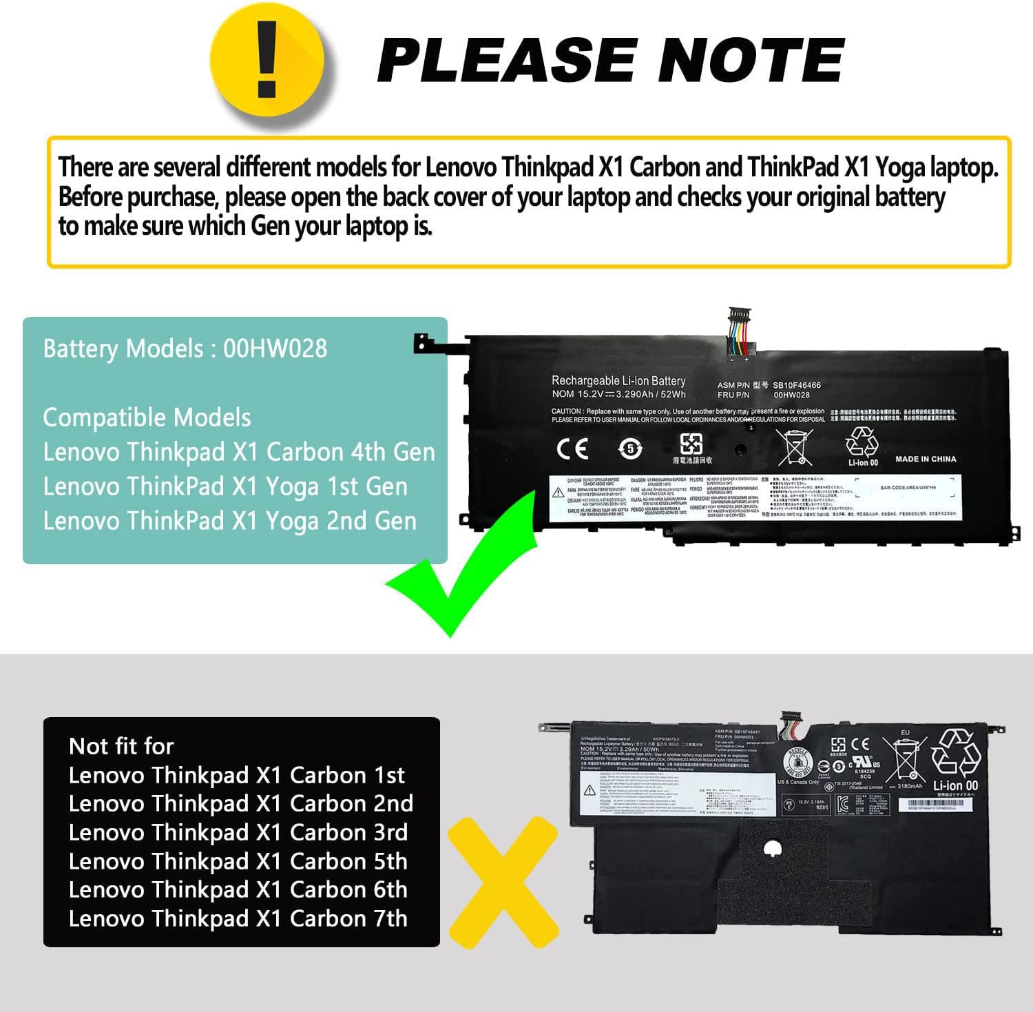 00HW028 01AV458 01AV439 SB10F46466 Battery lenovo thinkpad x1 yoga gen battery for Lenovo Thinkpad X1 Carbon 4th Gen 4 2016 ThinkPad X1 Yoga Gen1/Gen2 Series Laptop 01AV409 01AV457 SB10F46467 01AV438