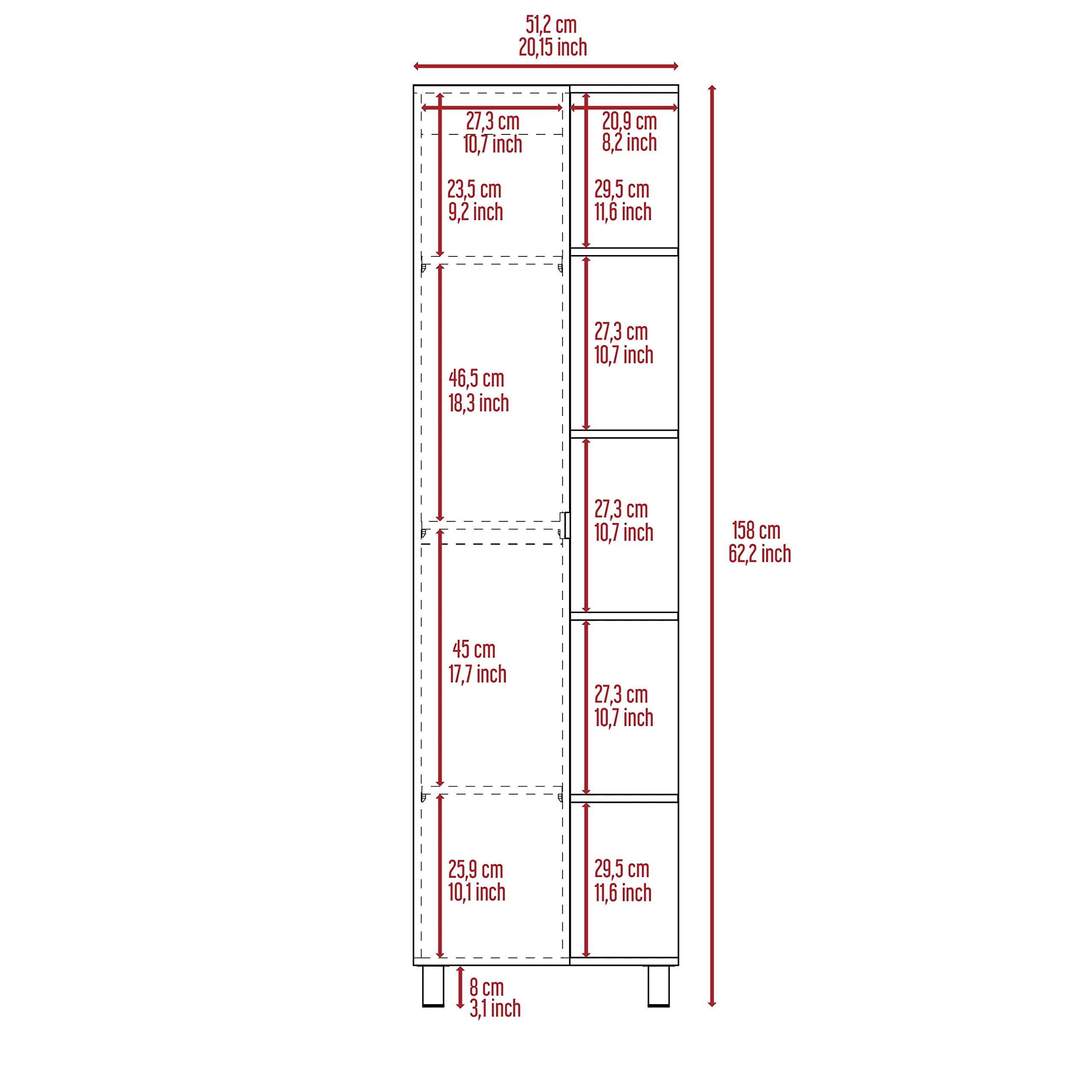 Tuhome Urano Mirror Linen Cabinet, Four Interior Shelves, Five External Shelves -White