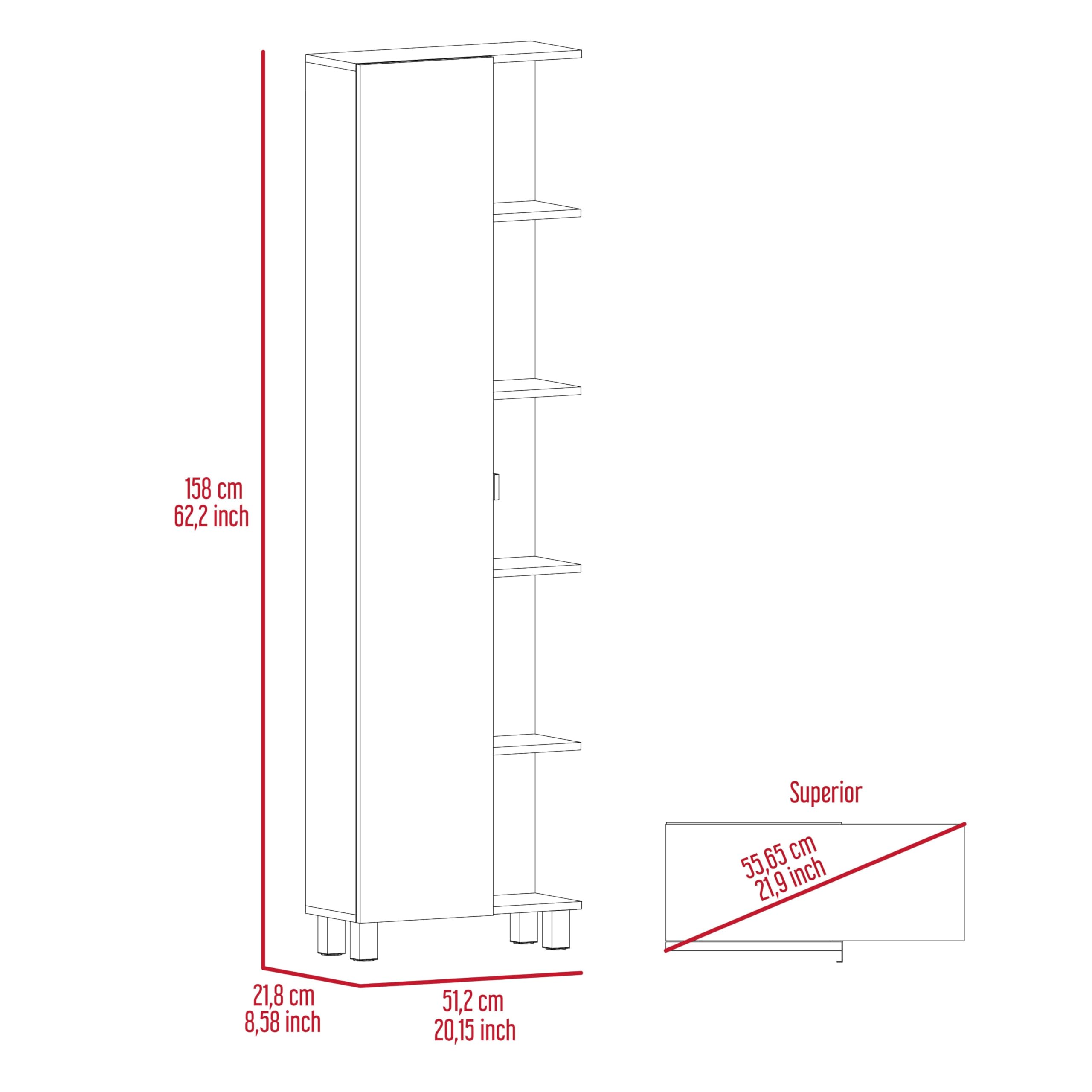 Tuhome Urano Mirror Linen Cabinet, Four Interior Shelves, Five External Shelves -White