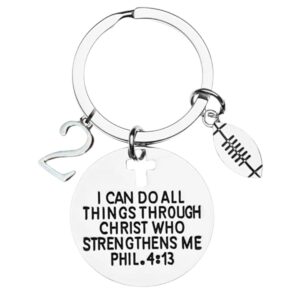 personalized football charm keychain, christian faith charm keychain, i can do all things through christ who strengthens me phil. 4:13 scripture jewelry, football gifts for men, teens and boys