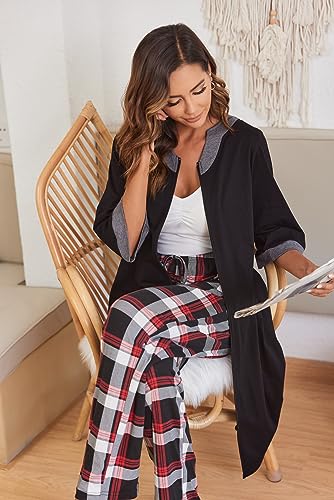 Ekouaer Women Pajama Pants Comfy Pj Bottom with Pockets Stretch Plaid Sleepwear Black and Wine Red Plaid Small