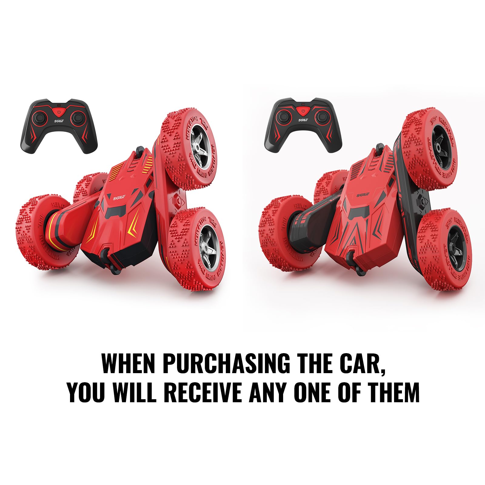 SGILE RC Stunt Car Toy Gift, 4WD Remote Control Car with 2 Sided 360 Rotating Rc Car for Kids Girls Boys Age 6 7 8 12, Red