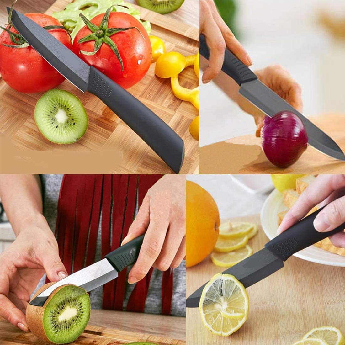 Ceramic Knife Set with Sheaths Black Set 5 Piece Kitchen Ceramic Knife 6" Chef Knife, 5" Utility Knife, 4" Fruit Knife, 3" Paring Knife, One Peeler