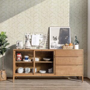 CiCiwind Peel and Stick Wallpaper White and Gold Geometric Wallpaper Removable Self Adhesive Wall Paper Gold Striped Hexagon Vinyl Contact Paper for Cabinets Shelf Drawer Waterproof 15.7"x78.7"Upgrade