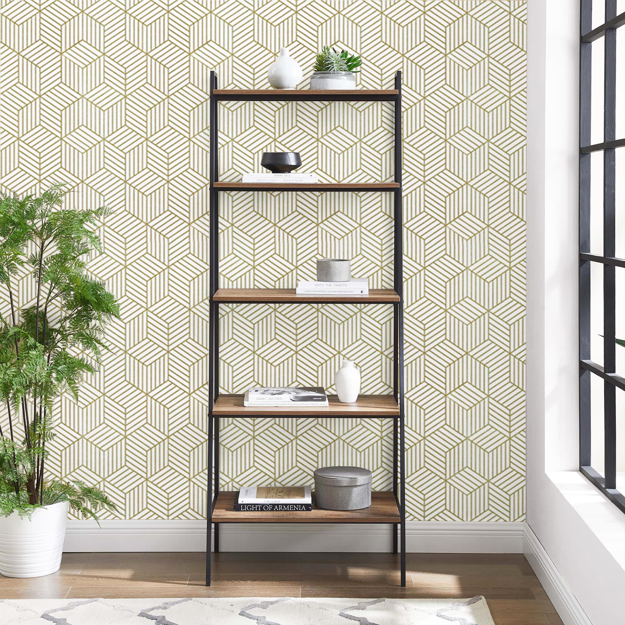 CiCiwind Peel and Stick Wallpaper White and Gold Geometric Wallpaper Removable Self Adhesive Wall Paper Gold Striped Hexagon Vinyl Contact Paper for Cabinets Shelf Drawer Waterproof 15.7"x78.7"Upgrade