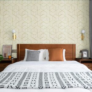 CiCiwind Peel and Stick Wallpaper White and Gold Geometric Wallpaper Removable Self Adhesive Wall Paper Gold Striped Hexagon Vinyl Contact Paper for Cabinets Shelf Drawer Waterproof 15.7"x78.7"Upgrade