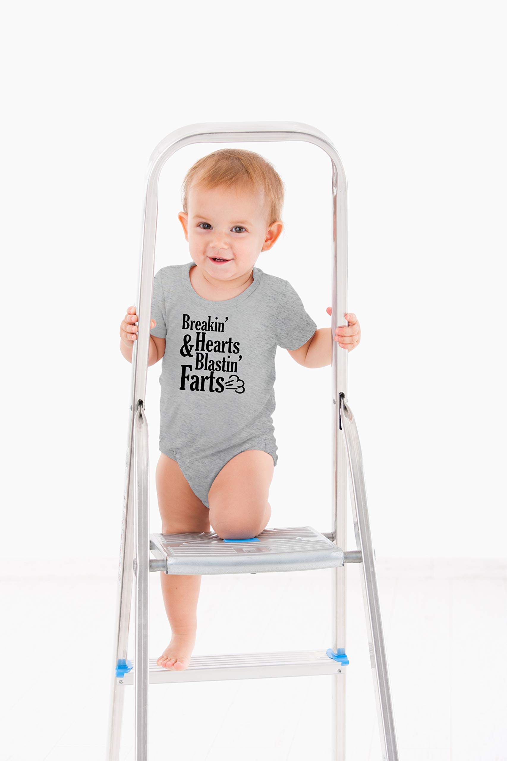 AW Fashions Breakin' Hearts & Blastin' Farts Baby Bodysuit Funny Cute Infant Clothing Baby Wear Apparel (12 Months, Sports Grey)