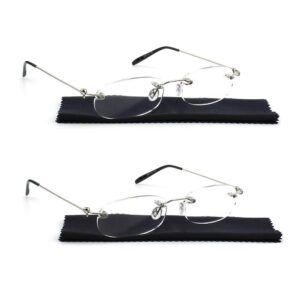 Viseng 2 Pairs Unisex Super Lightweight Rimless Quality Readers Ultra Thin Clear Lenses Frameless Reading Glasses +1.5