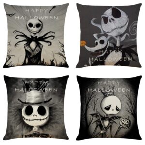 ogrmar 4pcs 18"x18" throw pillow covers halloween decorative couch pillow cases cotton linen pillow square cushion cover for sofa, couch, bed and car