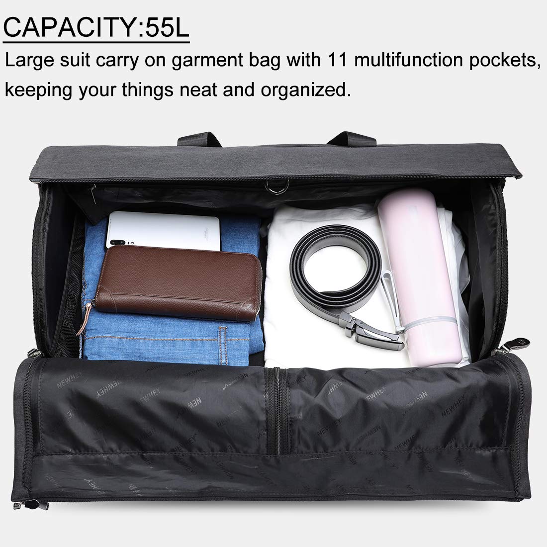 Garment Bags Convertible Suit Travel Bag with Shoes Compartment Waterproof Large Carry on Duffel Bags Garment Weekender Bag for Men Women Black