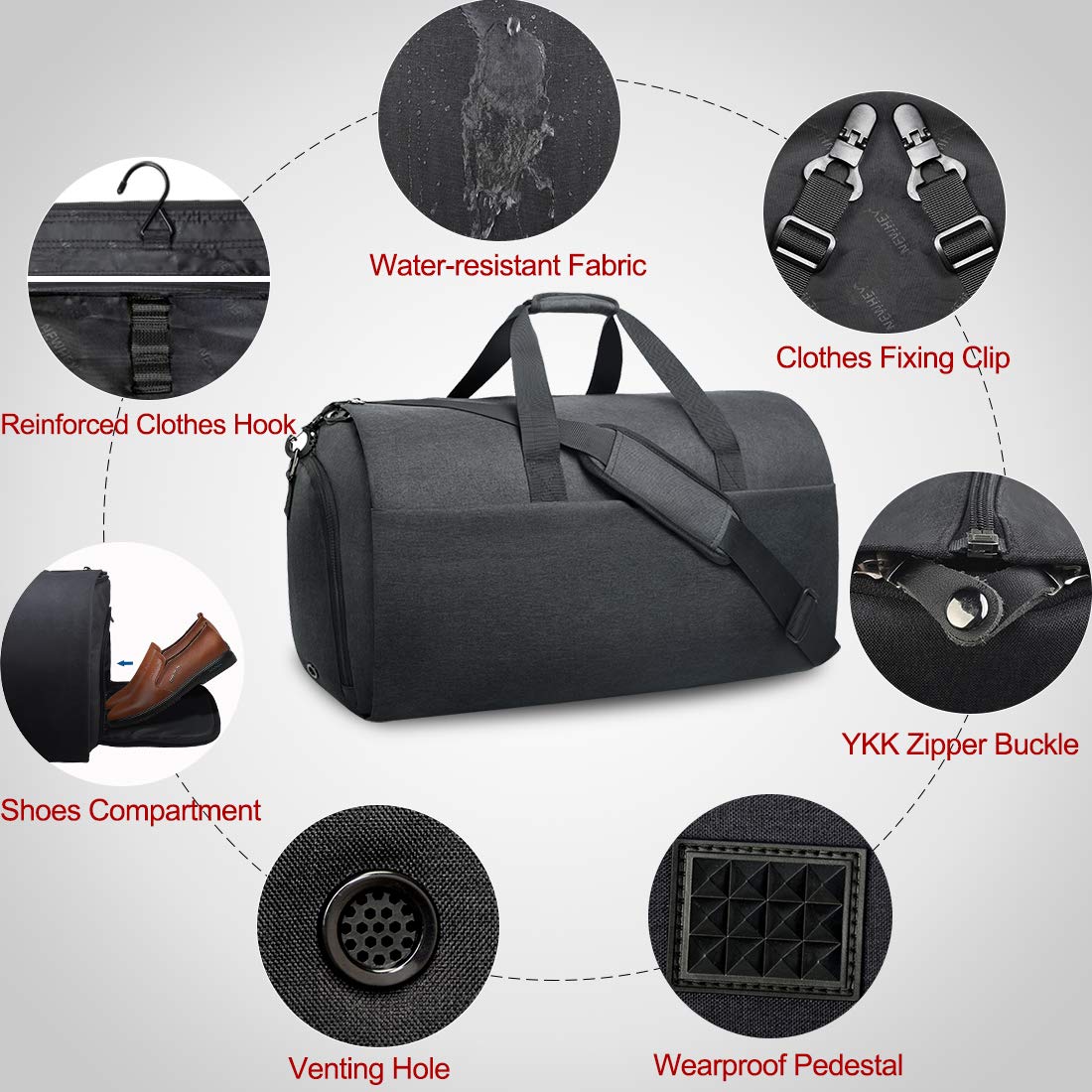 Garment Bags Convertible Suit Travel Bag with Shoes Compartment Waterproof Large Carry on Duffel Bags Garment Weekender Bag for Men Women Black