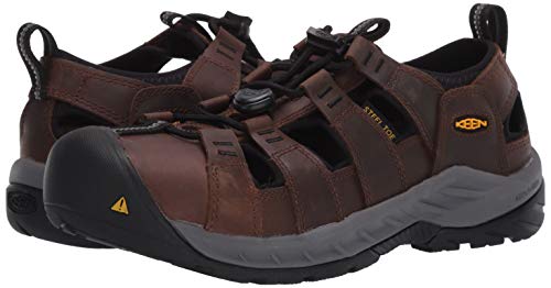 KEEN Utility Men's Atlanta 2 Cooler Plus Low Steel Toe Slip On Non Slip Work Shoes, Cascade Brown/Black, 9 Medium US