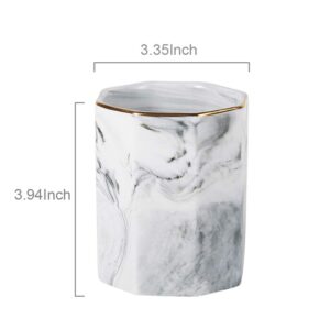 YOSCO Ceramic Desk Pen Holder Stand Marble Pattern Pencil Cup Pot Desk Organizer Makeup Brush Holder (Gray A)