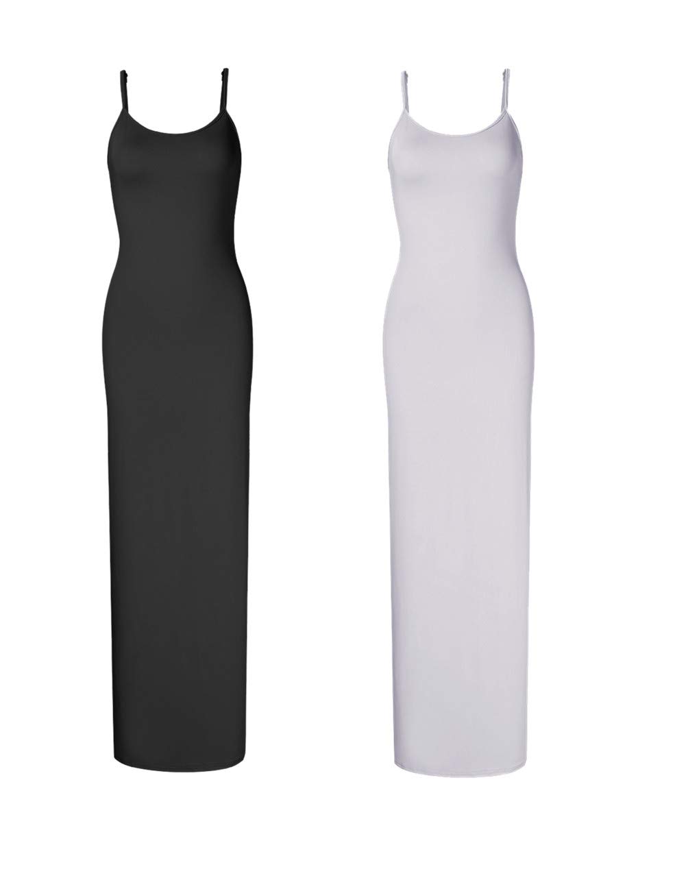 GloryStar Women Sleeveless Spaghetti Strap Cami Maxi Slip Dress Two-Black&White L