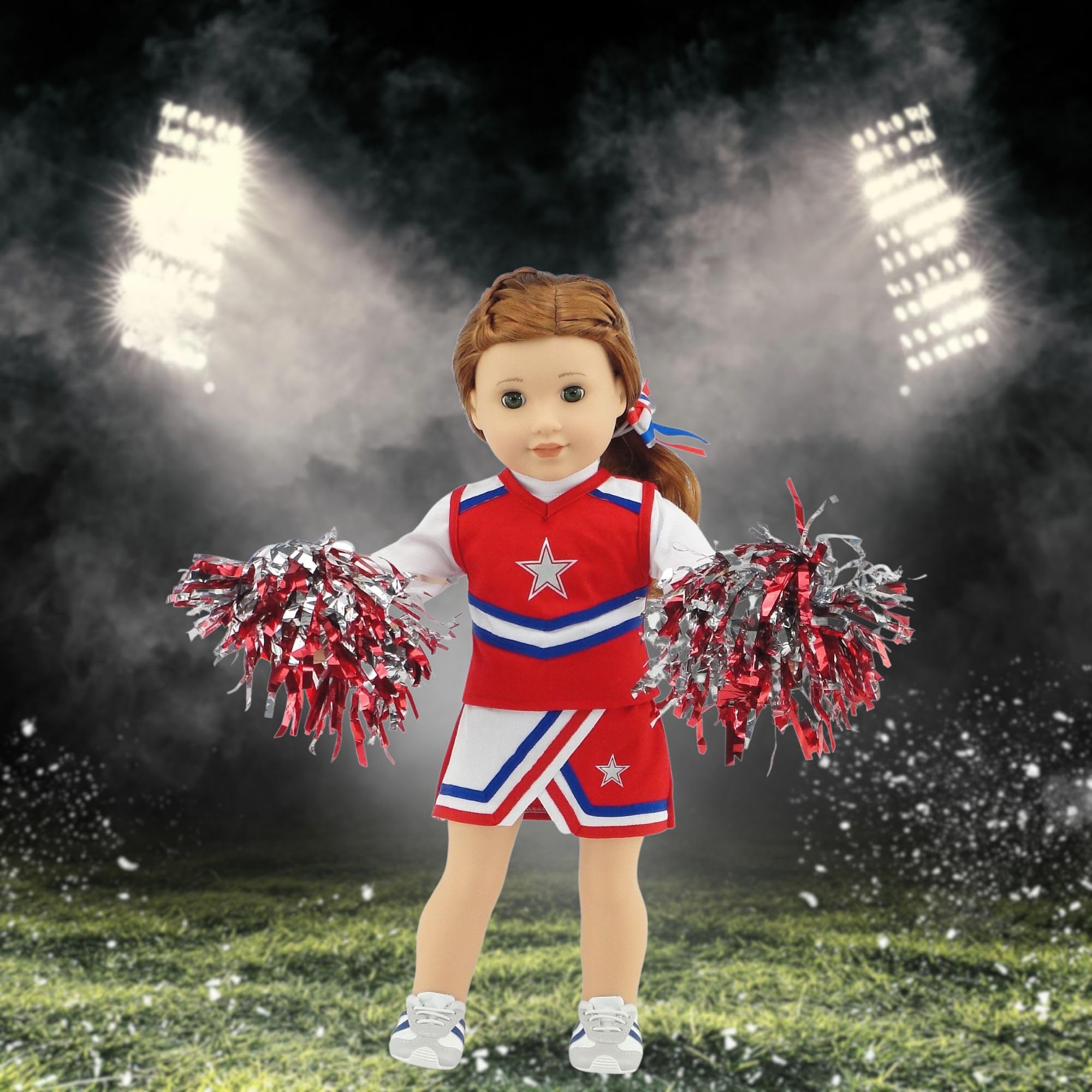 Emily Rose 18 Inch Doll Clothes & Accessories | 7 PC USA 18" Doll Cheer Cheerleader Sports Outfit Toy Gift Set Girls, Including 18-in Doll Shoes and Pom-Poms Accessory! | Fits most 18" Dolls