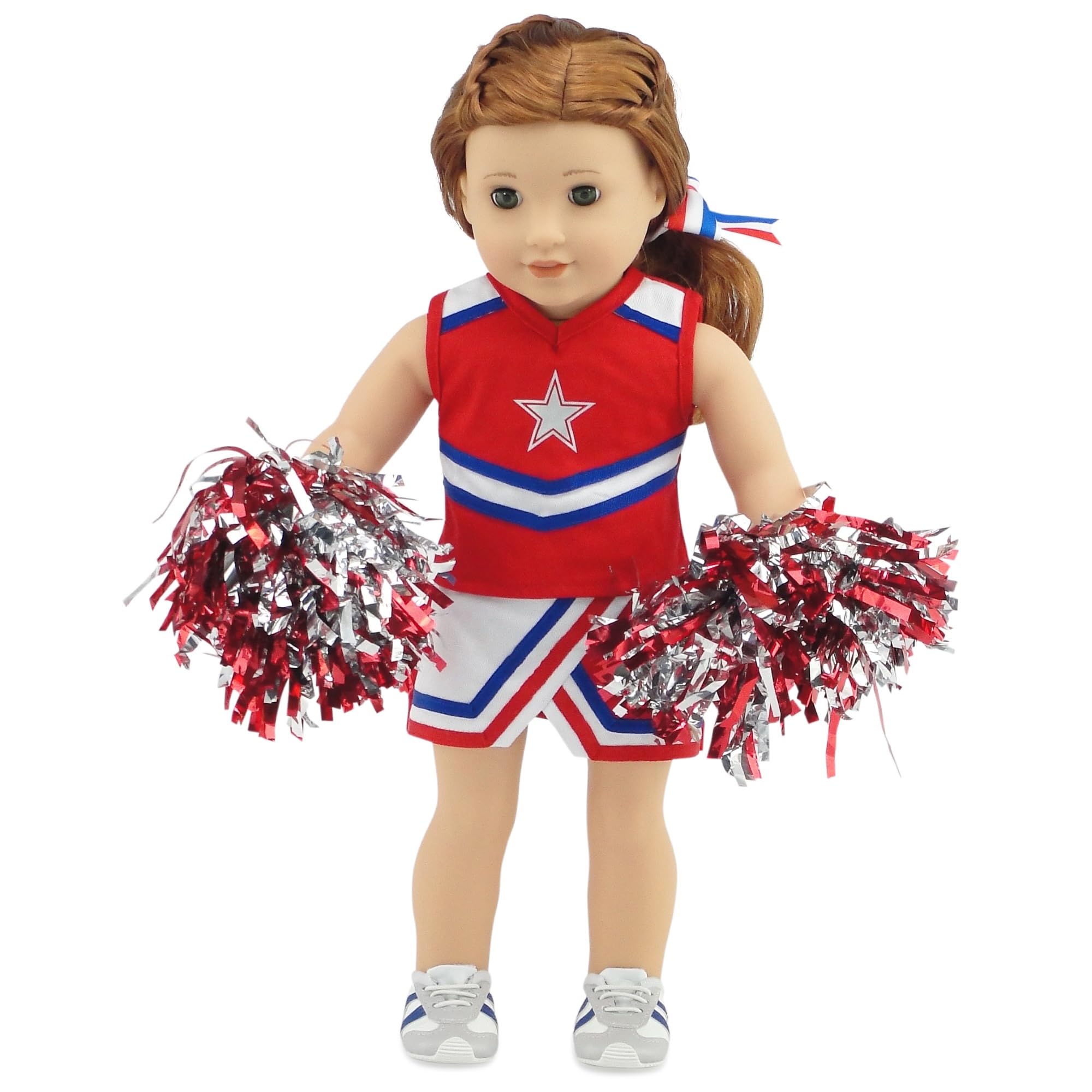 Emily Rose 18 Inch Doll Clothes & Accessories | 7 PC USA 18" Doll Cheer Cheerleader Sports Outfit Toy Gift Set Girls, Including 18-in Doll Shoes and Pom-Poms Accessory! | Fits most 18" Dolls