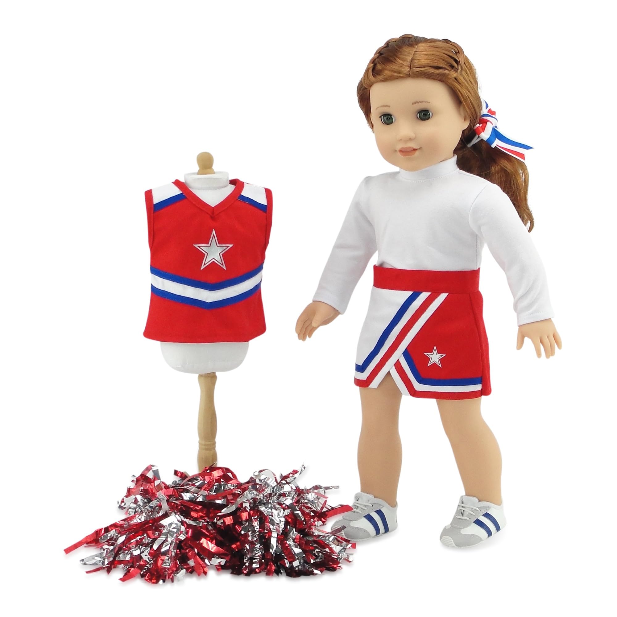 Emily Rose 18 Inch Doll Clothes & Accessories | 7 PC USA 18" Doll Cheer Cheerleader Sports Outfit Toy Gift Set Girls, Including 18-in Doll Shoes and Pom-Poms Accessory! | Fits most 18" Dolls