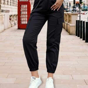 ZAFUL Cargo Pants for Women High Waisted Jogger Pants Outdoor Sweatpants Casual Pants with Chain (1-Black,M)