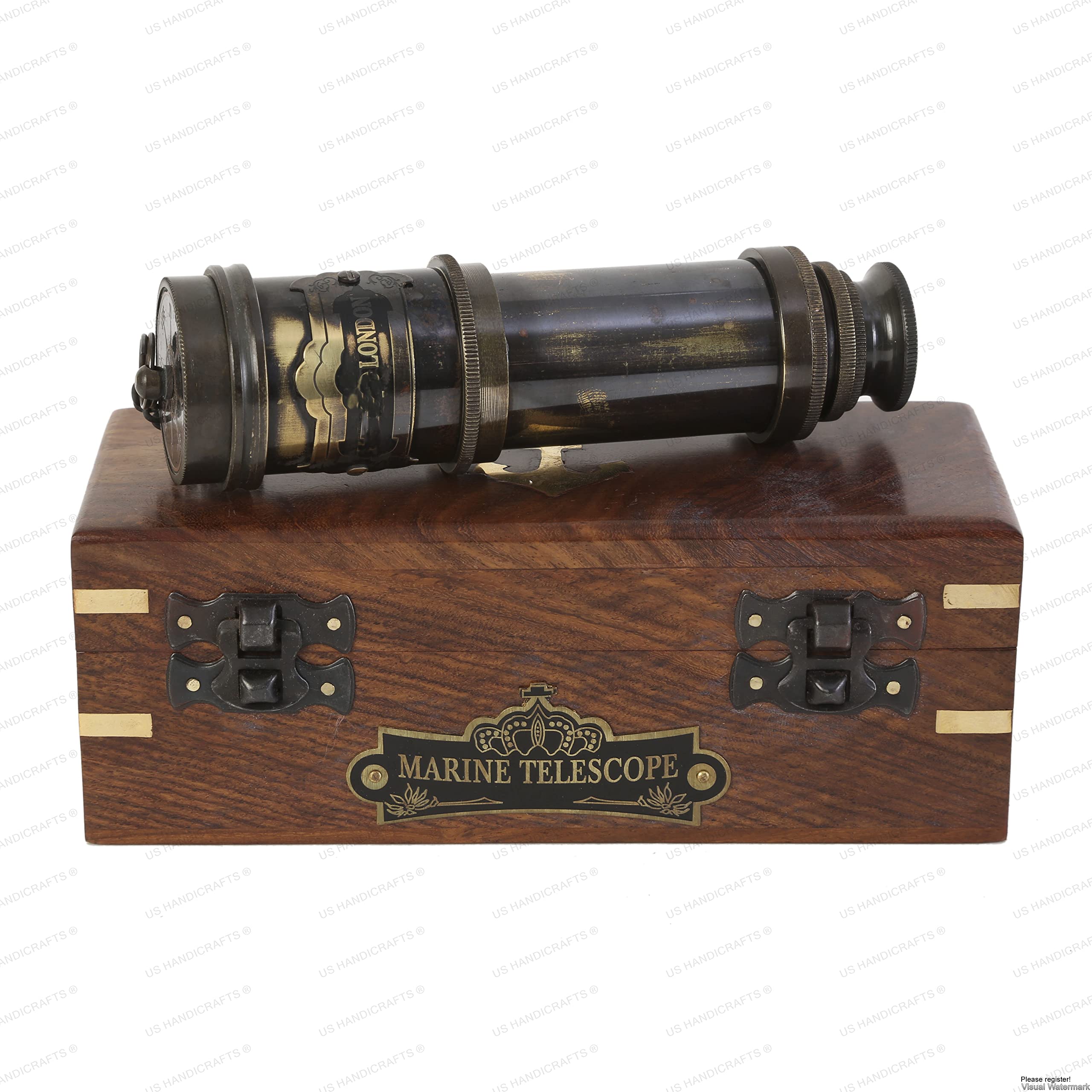 Replica of Vintage Nautical Handheld Brass Telescope with Wood Box - Nautical Captain Spyglass Telescope