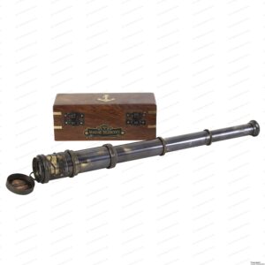 Replica of Vintage Nautical Handheld Brass Telescope with Wood Box - Nautical Captain Spyglass Telescope