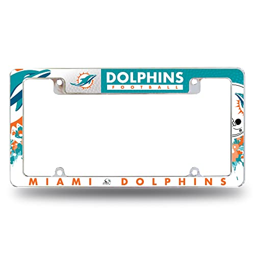 Rico Industries NFL Miami Dolphins Primary 12" x 6" Chrome All Over Automotive License Plate Frame for Car/Truck/SUV