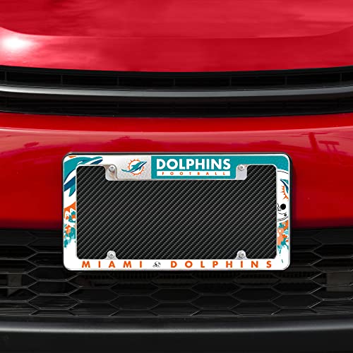 Rico Industries NFL Miami Dolphins Primary 12" x 6" Chrome All Over Automotive License Plate Frame for Car/Truck/SUV