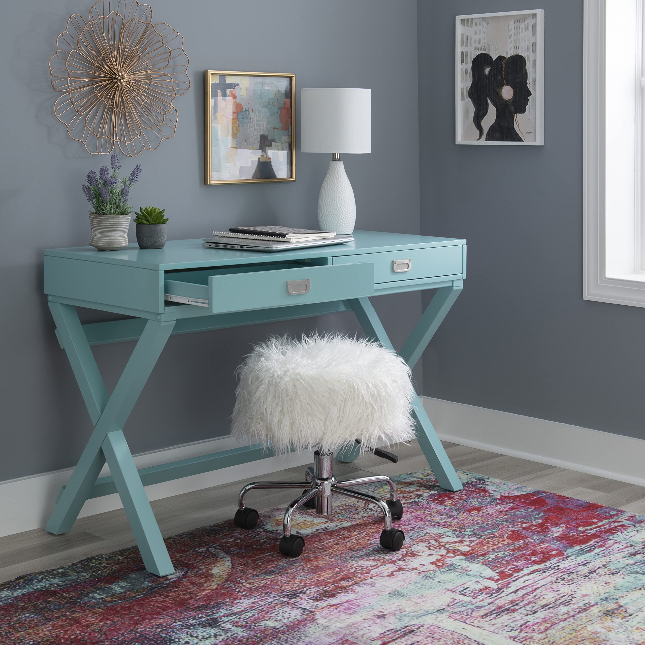 Linon Home Décor Jaycee Blue Writing Desk, 20"D x 44"W x 30"H, Blue