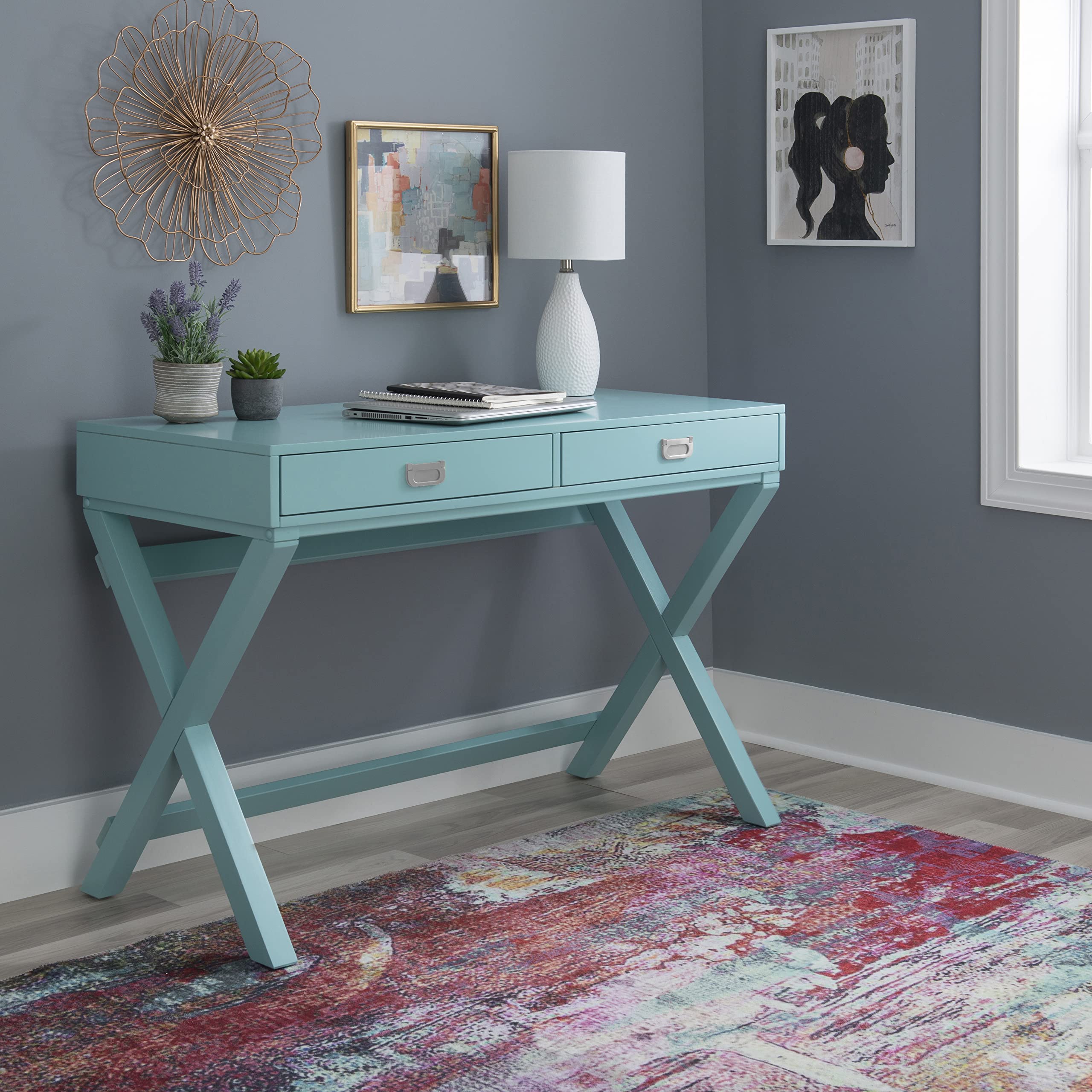 Linon Home Décor Jaycee Blue Writing Desk, 20"D x 44"W x 30"H, Blue