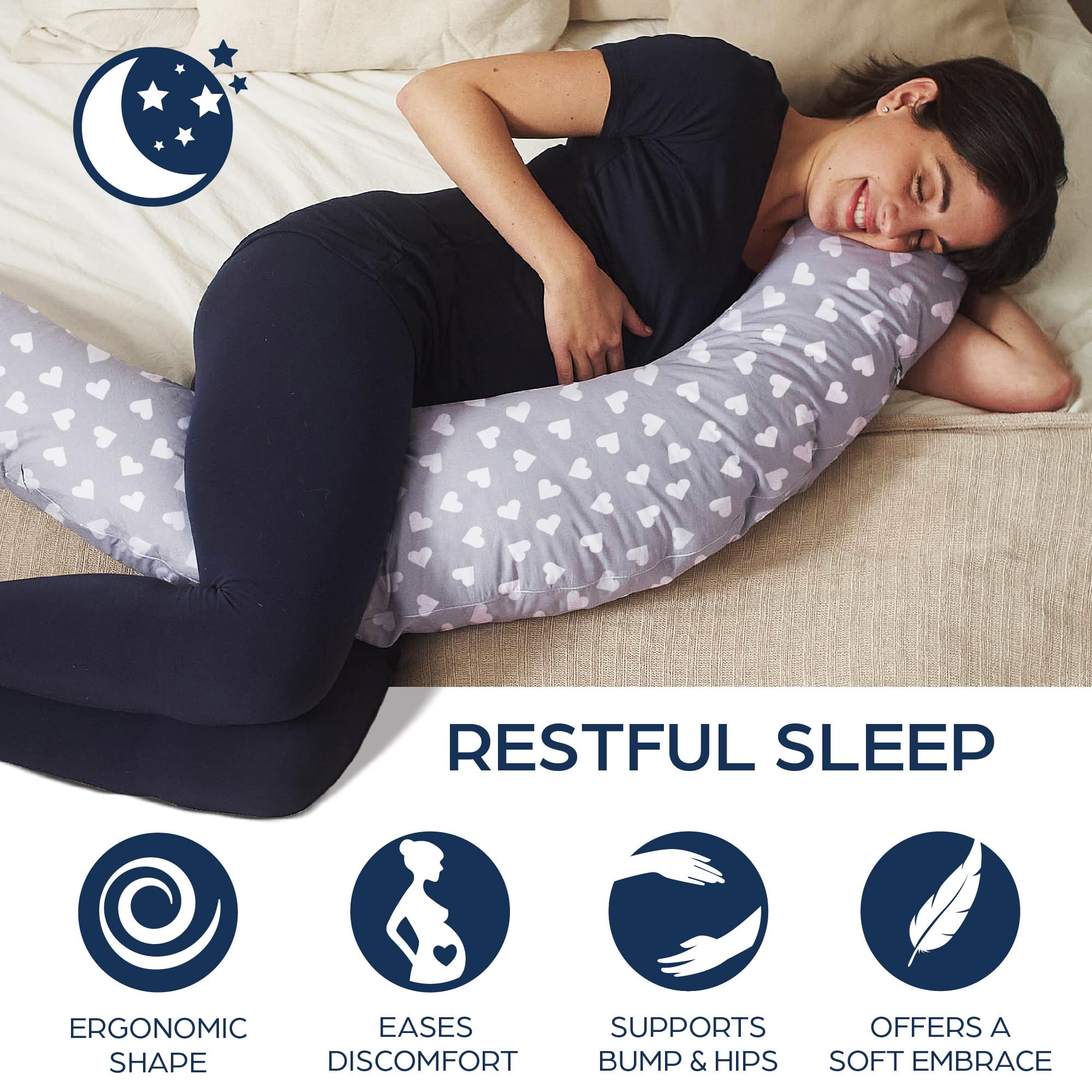 Niimo XXL Pregnancy Pillow & Baby Feeding Pillow - 2022 Double Platinum Winning Maternity Pillow, 100% Cotton Pregnancy Pillow Cover, Machine-Washable Pregnancy Body Pillow, Pregnancy Must Haves