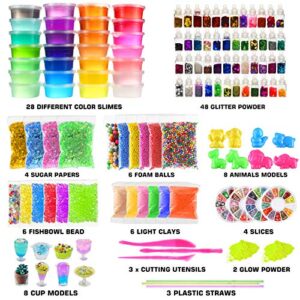 126 Pcs DIY Slime Making Kit for Girls Boys - Birthday Idea for Kids Age 5+. Ultimate Slime Supplies Include 28 Crystal Slime, 2 Glow in The Dark Powder, 48 Bottle Glitter Jar etc.