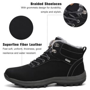 Mishansha Mens Womens Winter Warm Snow Boots Slip On Waterproof Outdoor Casual Walking Hiking Shoes Black 12.5 Women/11 Men