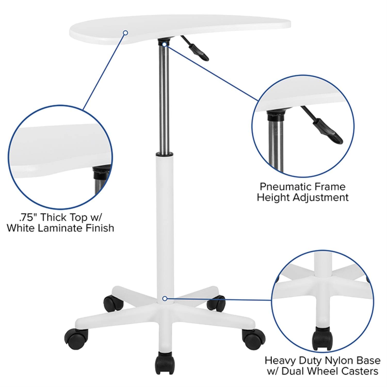 Flash Furniture Sit Mobile Laptop Computer Portable Rolling Standing Desk, Set of 1, White