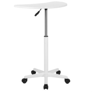 Flash Furniture Sit Mobile Laptop Computer Portable Rolling Standing Desk, Set of 1, White