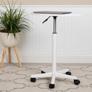 Flash Furniture Sit Mobile Laptop Computer Portable Rolling Standing Desk, Set of 1, White