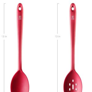 DI ORO Silicone Spoons for Cooking - Large Kitchen Spoons for Mixing, Serving, & Stirring - 600°F Heat-Resistant Non Stick Utensils – Big Solid & Slotted Basting Spoons - Dishwasher Safe (2pc, Red)