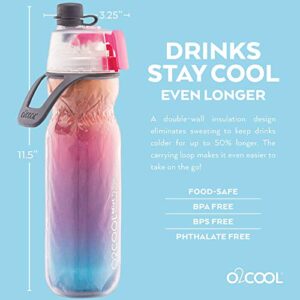 O2COOL Arctic Squeeze Insulated Mist 'N Sip Water Bottle | 2 Pack- 20 oz | BPA Free, 2-in-1 Mist and Sip Function w/No Leak Pull Top Spout (Ras Ombre/Tropical)