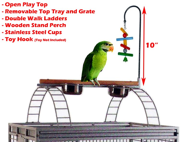 Large Elegant and Durable Play Top Bird Cage Parrot Finch Macaw Cockatoo Bird Wrought Iron Cage (Black Vein)