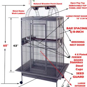 Large Elegant and Durable Play Top Bird Cage Parrot Finch Macaw Cockatoo Bird Wrought Iron Cage (Black Vein)