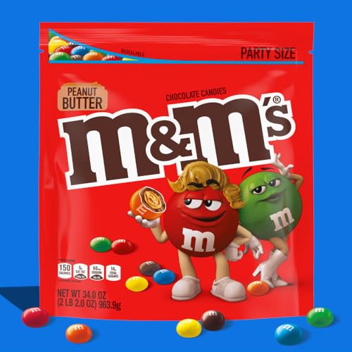 M&M'S Peanut Butter Milk Chocolate Candy, Party Size, 34 oz Bag