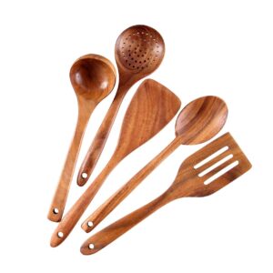 healthy cooking utensils set,tmkit wooden cooking tools - natural nonstick hard wood spatula and spoons - durable eco-friendly and safe kitchen cooking spoon (set of 5)