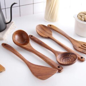 Healthy Cooking Utensils Set,Tmkit Wooden Cooking Tools - Natural Nonstick Hard Wood Spatula and Spoons - Durable Eco-friendly and Safe Kitchen Cooking spoon (set of 5)