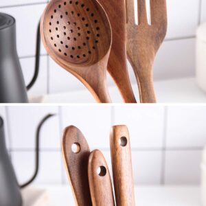 Healthy Cooking Utensils Set,Tmkit Wooden Cooking Tools - Natural Nonstick Hard Wood Spatula and Spoons - Durable Eco-friendly and Safe Kitchen Cooking spoon (set of 5)