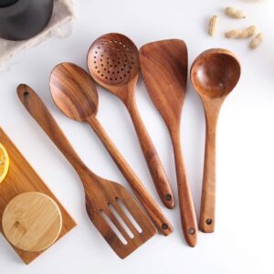 Healthy Cooking Utensils Set,Tmkit Wooden Cooking Tools - Natural Nonstick Hard Wood Spatula and Spoons - Durable Eco-friendly and Safe Kitchen Cooking spoon (set of 5)