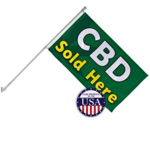 vispronet premium 3ft x 5ft cbd flag and 6ft flagpole with wall mounting bracket – knitted polyester with canvas header and 2 metal grommets - printed in the usa